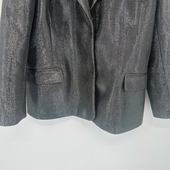 H&M Metallic Retro Shimmery Shiny Single Breasted Woven Blazer In Black Silver - Picture 4 of 10